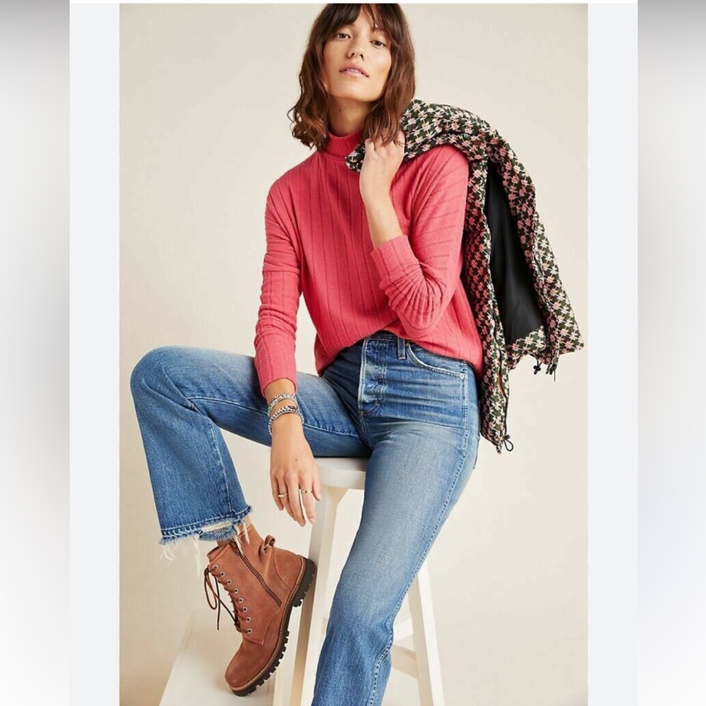 Anthropologie Eri + Ali Fiona Hacci Turtleneck Sweater tunic mock neck ribbed M